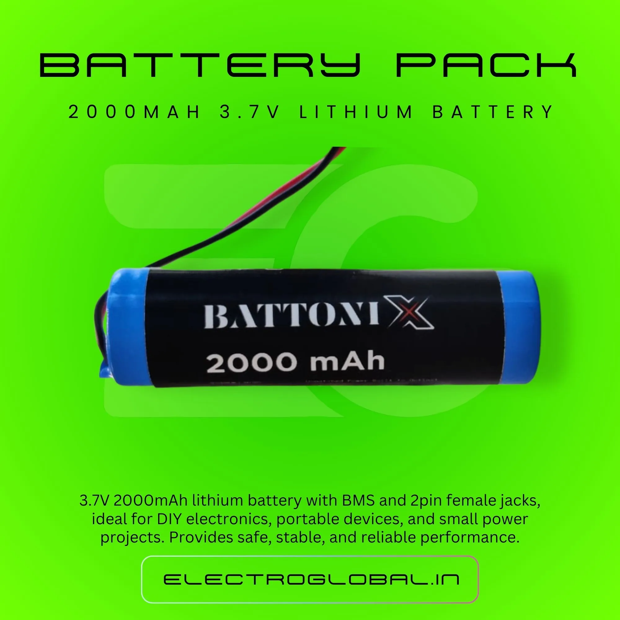 2000mAh 3.7V Battery for RC Cars - Lithium Rechargeable Battery with BMS Connector alternate